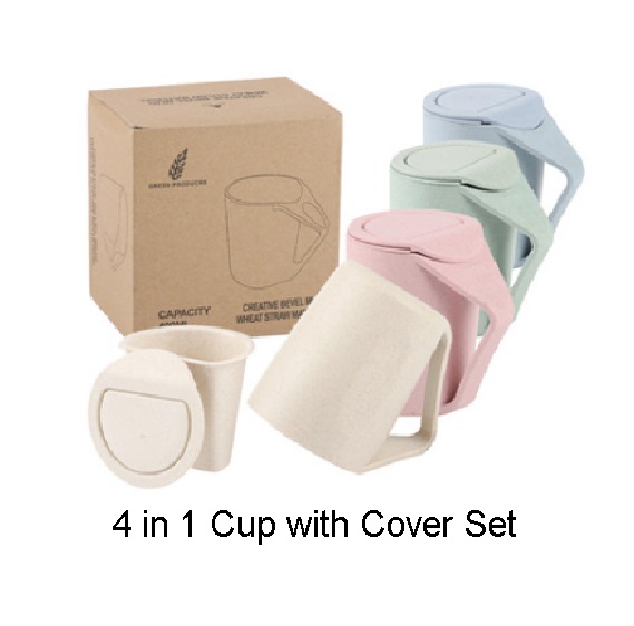 Straw Wheat 4 in 1 Cup with Cover Set - SW618